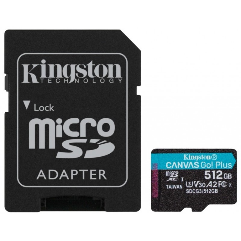 Карта пам'яті Kingston microSDXC 512GB Canvas Go+ U3 V30 (SDCG3/512GB) + Адаптер (6552772)