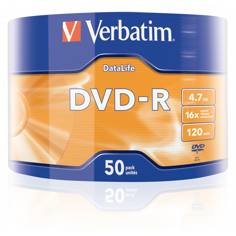 Диск Verbatim DVD-R 4,7Gb 16x DATA LIFE Tape Wrap 50 pcs (43791) (6267030)