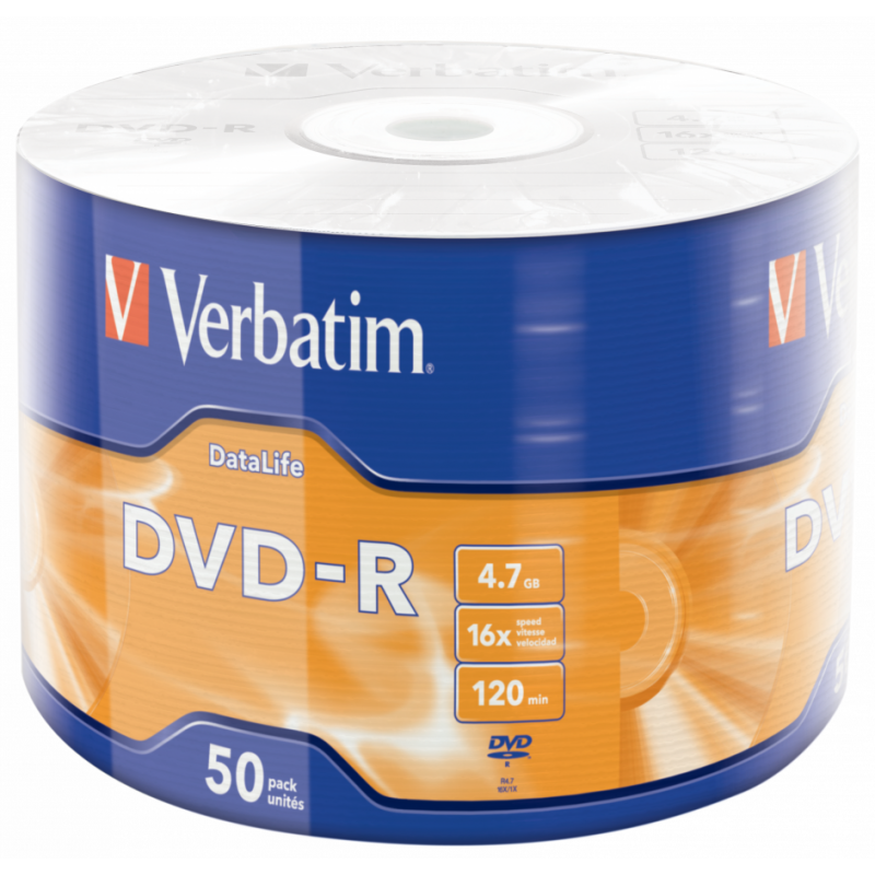 Диск Verbatim DVD-R 4,7Gb 16x DATA LIFE Tape Wrap 50 pcs (43791) (6267030)