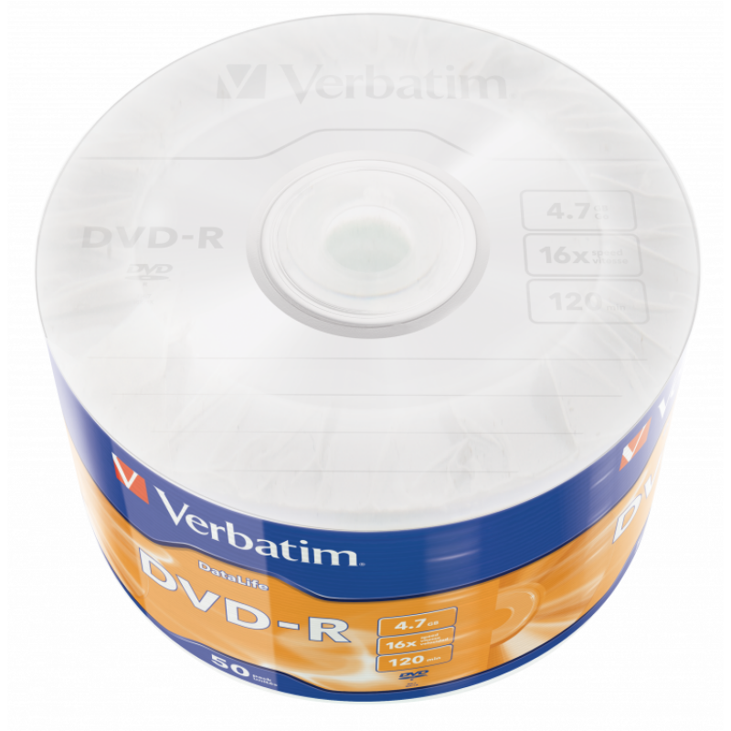 Диск Verbatim DVD-R 4,7Gb 16x DATA LIFE Tape Wrap 50 pcs (43791) (6267030)