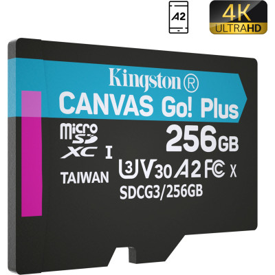 Карта пам'яті Kingston microSDXC 256GB Canvas Go+ U3 V30 (SDCG3/256GBSP) (6702579)
