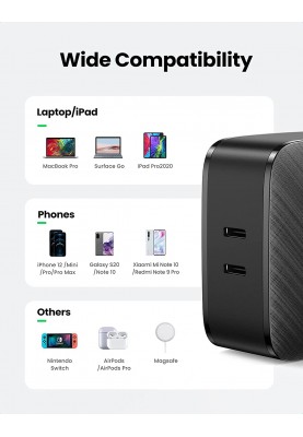 Мережевий зарядний пристрій Ugreen CD216 66W 2xType-C PD Charger (Black) (6689270)