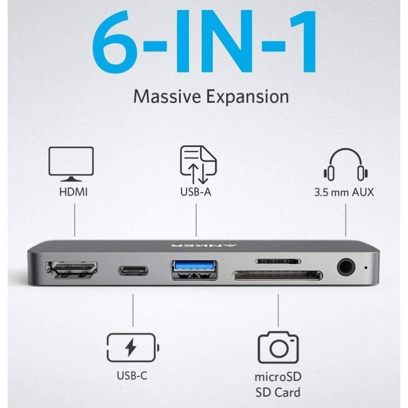 Перехідник Anker PowerExpand Direct 6-in-1 USB-C PD Media Hub (Gray) (6705830)