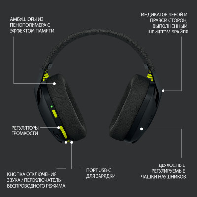 Гарнітура Logitech G435 LIGHTSPEED Wireless Gaming - Black  (6736845)