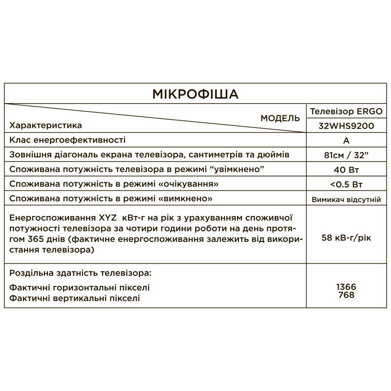 LED-телевізор ERGO 32WHS9200 (6861504)