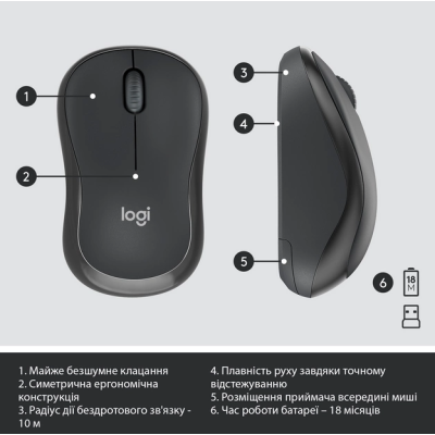 IT набір Logitech MK295 Silent Wireless Combo, US, Graphite (920-009800) (6836269)