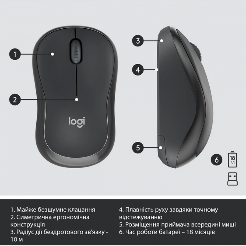 IT набір Logitech MK295 Silent Wireless Combo, US, Graphite (920-009800) (6836269)