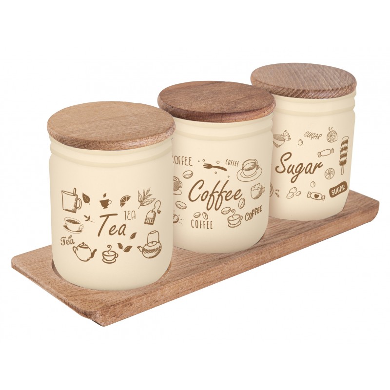 Банка Herevin Wooden Set-Beige-Browm Tea-Coffee-Sugar 0.446 л. (6856608)