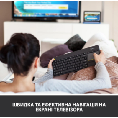 Клавіатура Logitech Wireless Touch K400 Plus, US, Black (920-007145) (6836237)