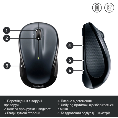 Миша комп'ютерна Logitech M325s Wireless Dark Silver (910-006812) (6848839)