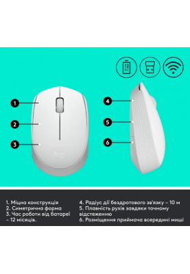 Миша комп'ютерна Logitech M171 Wireless Mouse, White (910-006867) (6857590)