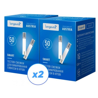 Тестові смужки для вимірювання глюкози в крові Longevita Smart 100шт. (2*50) (6662664)