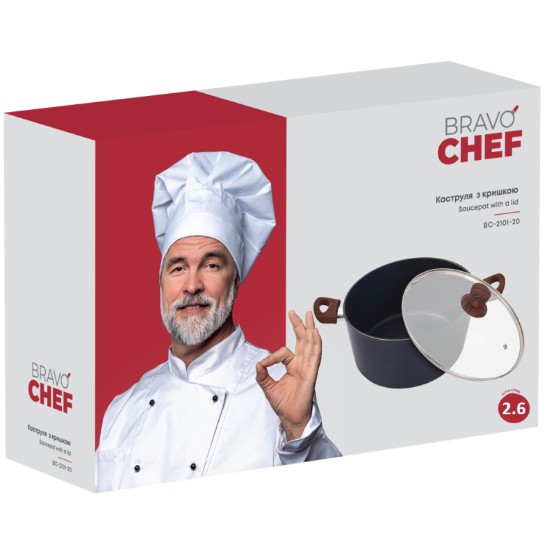 Каструля Bravo Chef класична 20 см (2.6 л) з кришкою (6859886)