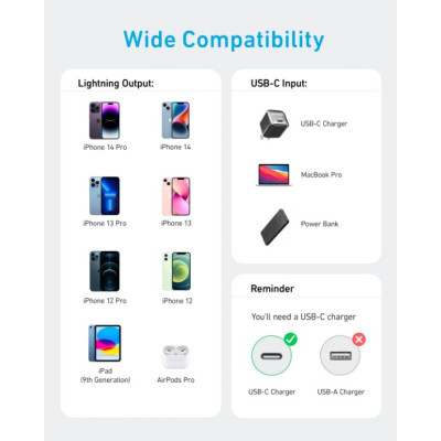 Кабель Anker 322 USB-C to Lightning - 1.8m Nylon White (6908154)