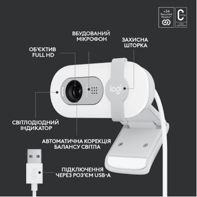 Веб-камера Logitech BRIO 100 FHD OFF-WHITE (960-001617)  (6914873)