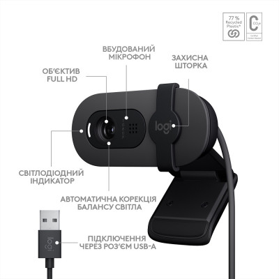 Вебкамера Logitech BRIO 105 FHD GRAPHITE (960-001592) (6916413)