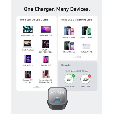 Мережевий зарядний пристрій Anker PowerPort 511 Nano III - 30W USB-C White (6895040)