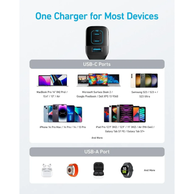 Мережевий зарядний пристрій Anker PowerPort 336 - 67W 2xPD & 1xPIQ PPS Black (6926990)