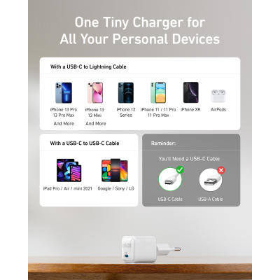 Мережевий зарядний пристрій Anker PowerPort 512 - 20W USB-C White (6924817)