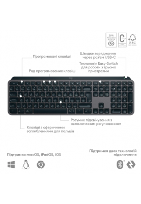 Клавіатура Logitech MX Keys S Wireless Ukr Graphite (L920-011593) (6921792)