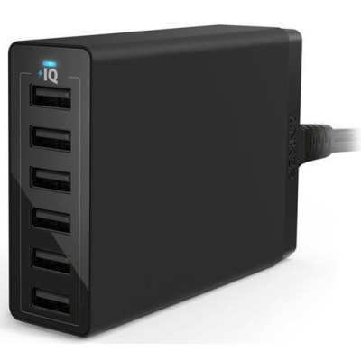 Мережевий зарядний пристрій Anker PowerPort 6 - 60W 6-port USB Power IQ USA cord Black (6949554)