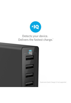 Мережевий зарядний пристрій Anker PowerPort 6 - 60W 6-port USB Power IQ USA cord Black (6949554)