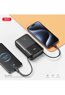 Портативний зарядний пристрій XO PR234 - 20000 mAh PD20W + QC22.5W with iP, Type-C cable (Black) (6974558)