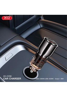 Автомобільний зарядний пристрій XO CC58 95W Car Charger Type-C PD 65W + USB-A 30W (Gray)  (6974562)