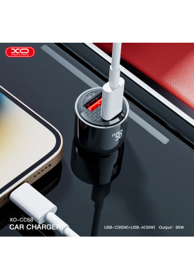 Автомобільний зарядний пристрій XO CC58 95W Car Charger Type-C PD 65W + USB-A 30W (Gray)  (6974562)