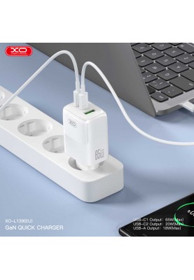 Мережевий зардний пристрій XO L139 - 65W PD Dual USB-C & 18W QC USB-A White (6974565)