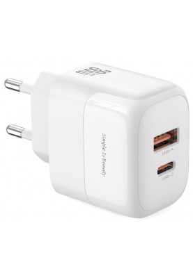 Мережевий зарядний пристрій XO L138 - 30W PD USB-C & 18W QC USB-A White (6974566)