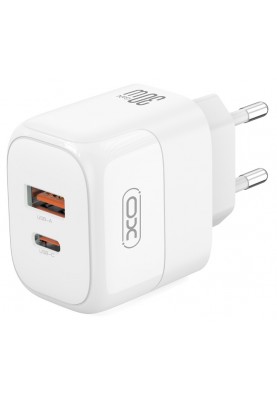 Мережевий зарядний пристрій XO L138 - 30W PD USB-C & 18W QC USB-A White (6974566)