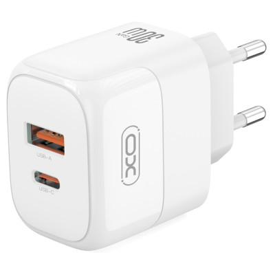 Мережевий зарядний пристрій XO L138 - 30W PD USB-C & 18W QC USB-A White (6974566)