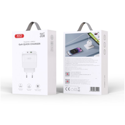 Мережевий зарядний пристрій XO L138 - 30W PD USB-C & 18W QC USB-A White (6974566)
