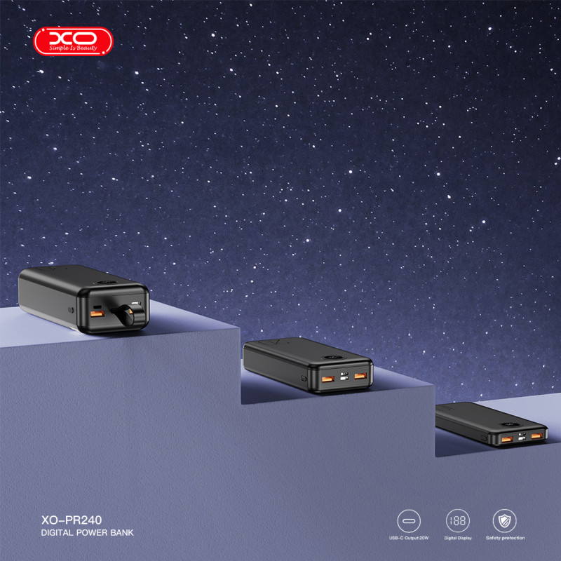 Портативний зарядний пристрій XO PR240 - 30000 mAh PD20W + QC22.5W with light (Black)  (6974644)