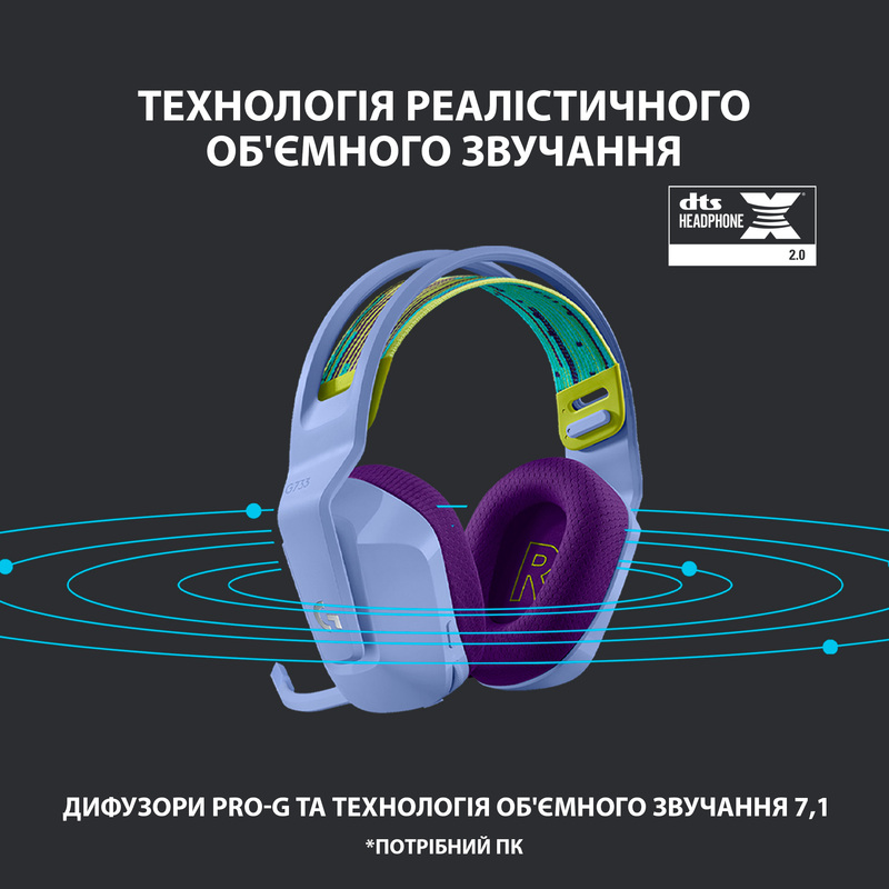 Гарнітура Logitech G733 Lightspeed Wireless RGB, LILAC (6617183)