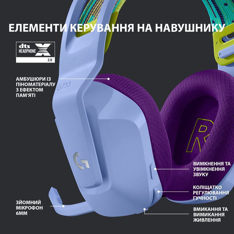 Гарнітура Logitech G733 Lightspeed Wireless RGB, LILAC (6617183)