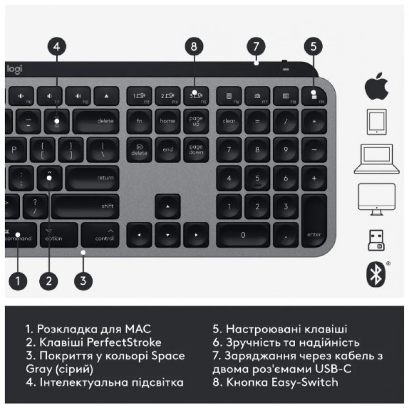 Клавіатура Logitech MX Keys for Mac Advanced Space Grey (920-009558) (6744441)