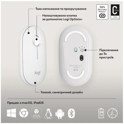 Миша Logitech Pebble Mouse 2 M350 Tonal White (910-007013) (6915627)