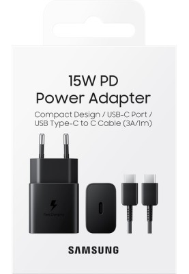 Мережевий зарядний пристрій Samsung 15W Power Adapter Type-C+Cable - Black (EP-T1510XBEGEU) (6972208)