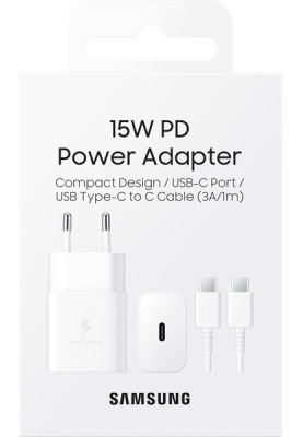 Мережевий зарядний пристрій Samsung 15W Power Adapter Type-C+Cable - White (EP-T1510XWEGEU) (6972209)