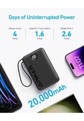 Портативне зарядне пристрій Anker 335 - 20000 mAh 22.5W USB-C Cable PD Black (6962723)