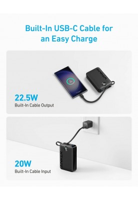 Портативне зарядне пристрій Anker 335 - 20000 mAh 22.5W USB-C Cable PD Black (6962723)