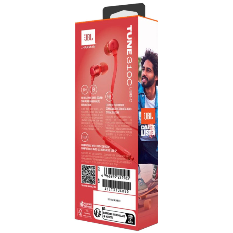 Гарнітура JBL TUNE 310C USB-C Red (JBLT310CRED) (6995503)