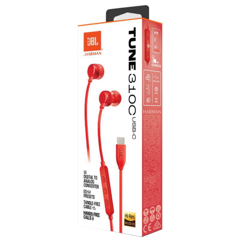 Гарнітура JBL TUNE 310C USB-C Red (JBLT310CRED) (6995503)