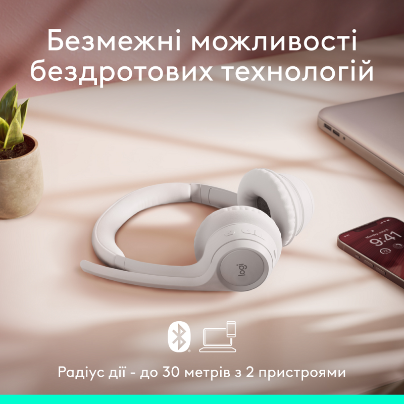 Гарнітура Logitech Zone 300 Wireless Headset BT White (981-001417)  (6996323)