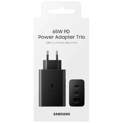 Мережевий зарядний пристрій Samsung 65W Power Adapter Trio (w/o cable) EP-T6530NBEGEU Black (6972206)