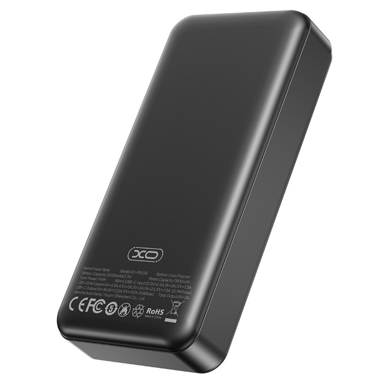 Портативний зарядний пристрій XO PR239 - 20000 mAh PD20W + QC22.5W Black (6976061)