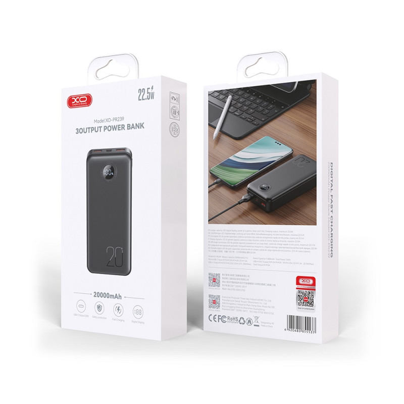Портативний зарядний пристрій XO PR239 - 20000 mAh PD20W + QC22.5W Black (6976061)