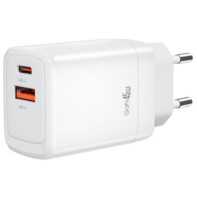 Мережевий зарядний пристрій XO CE16 - 45W PD USB-C & 22.5W QC USB-A White (6978957)